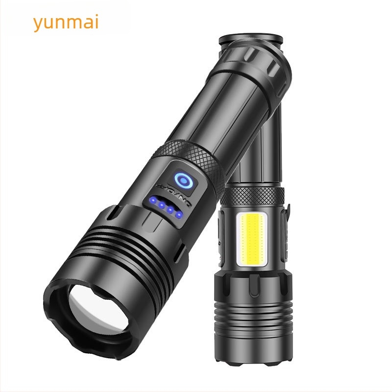LED zseblámpa XHP70 és COB LED-del, zoom, 20W, 2500 mAh újratölthető akkumulátor
