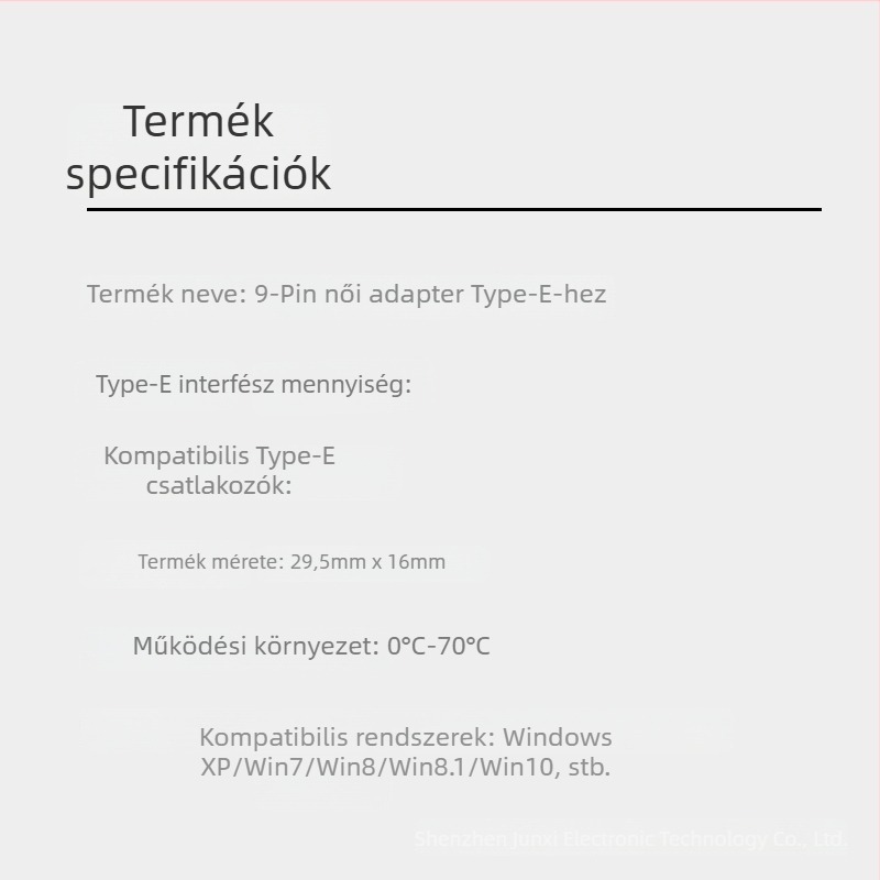 9PIN–ről TYPE-E adapterkártya, Copper core, 1–10Gbps, egy fej
