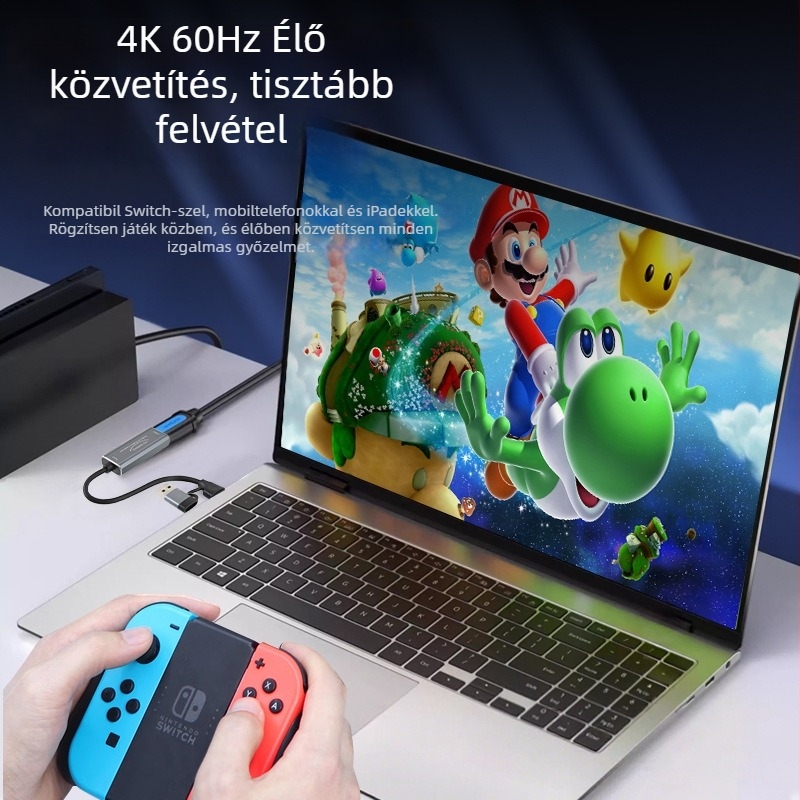 Videó felvevő kártya 4K60Hz, HDMI→Type-C, kettős bemenet, MS2130S chip, rézmag