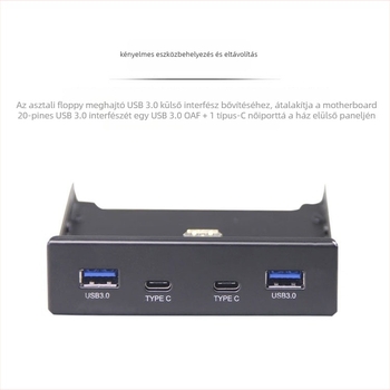 USB hub előlap panel: 19-pin/20-pin Type-C-hez + USB 3.0 adapterkártya bővítés, Skyworth 3510 chip, 5 Gbps, méretek 13.5×10×2.5 cm