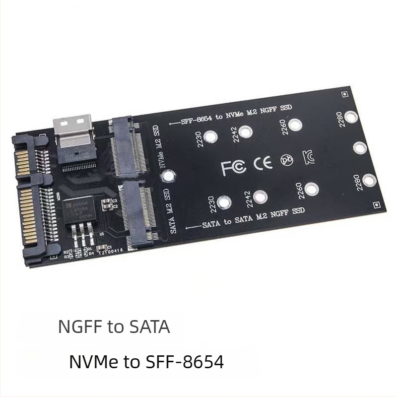 Adapterkártya SATA M.2 NGFF SSD SATA interfészhez és NVMe M.2 SSD SFF-8654-hez