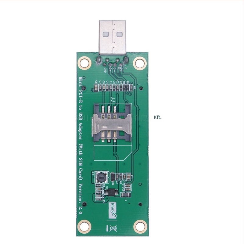 Mini PCIe USB 2.0 adapterkártya 3G/4G modulokhoz SIM/UIM tartóval — Modell MCA630, USB 2.0 interfész