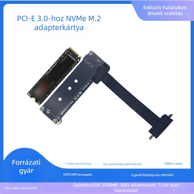 PCIe x1 → M.2 NVMe adapter hosszabbító kábel — PCIe 4.0, Fr9888 chip, rézmag, 0,6 m hosszú, egyfejű csatlakozó