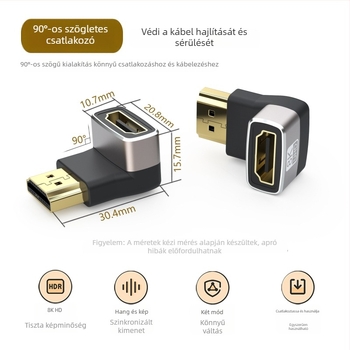 8K HDMI 90° adapter, férfi–női
