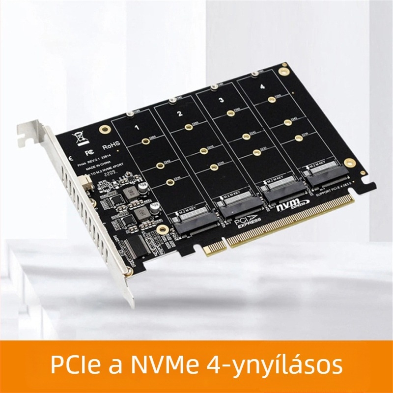 NVMe M.2 4-utas adapterkártya, rézmaggal, átviteli sebesség 300 MB/s, típus: adapterkártya