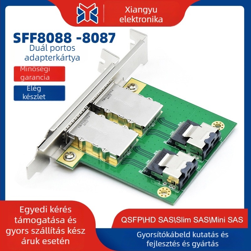 SAS kétsportos adapterkártya szerver backplane-hez, 1–2 elágazás, hossz 0,1 m, soros csatlakozás, modell A