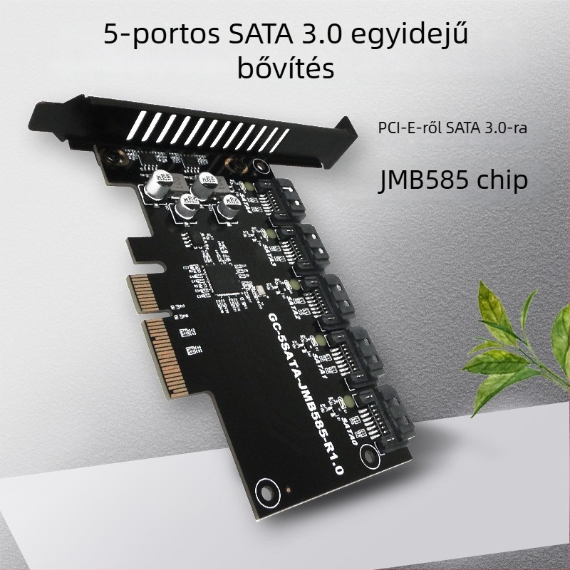 PCIe SATA bővítő kártya, 5 SATA3.0 porttal, JMB585 vezérlő, 6Gbps adatátvitel