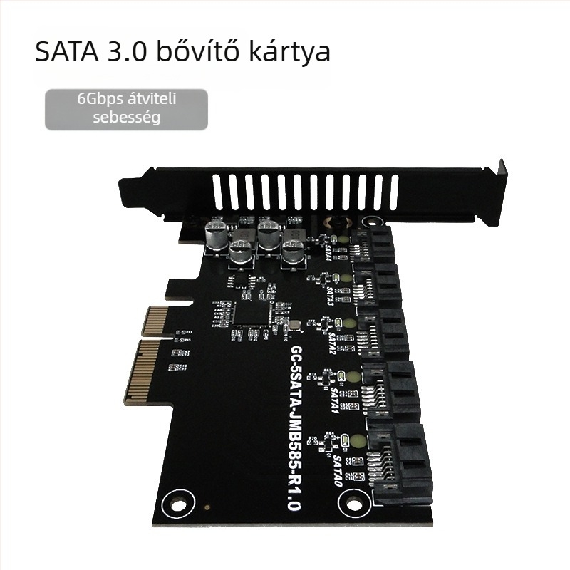 PCIe SATA bővítő kártya, 5 SATA3.0 porttal, JMB585 vezérlő, 6Gbps adatátvitel