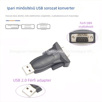 USB-RS232 adapter DB9 férfi csatlakozóval, FT232RL chip, USB interfész