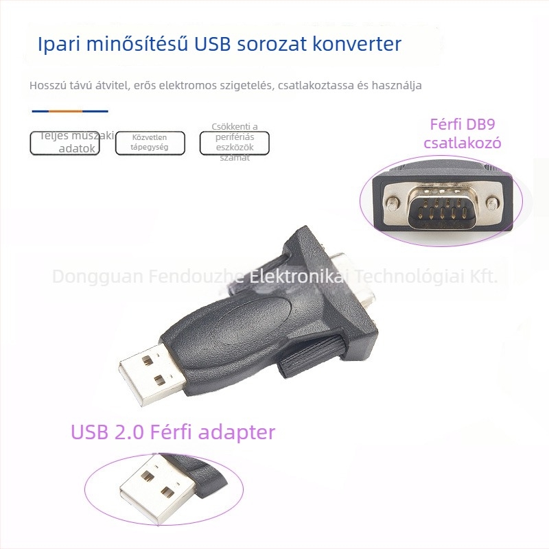 USB-RS232 adapter DB9 férfi csatlakozóval, FT232RL chip, USB interfész