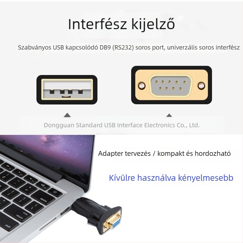 USB-RS232 adapter DB9 férfi csatlakozóval, FT232RL chip, USB interfész