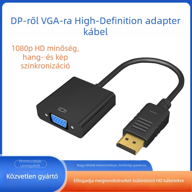 DP–VGA adapter kábel — férfi a női csatlakozóhoz, VGA interfész, nagy teljesítményű chip, 1000 Mbps, 23 cm hosszú