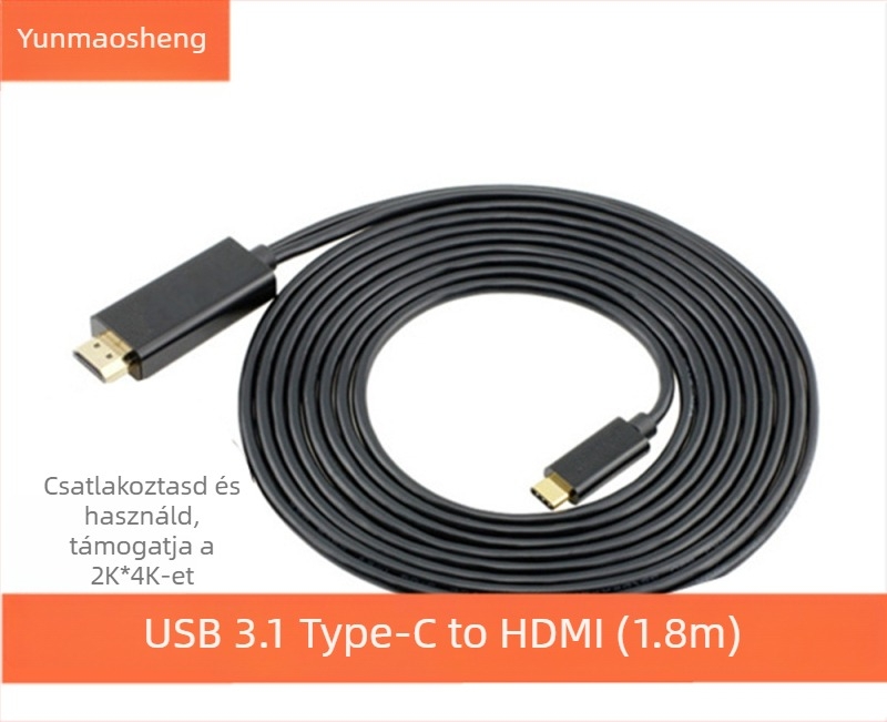 Type-C to HDMI férfi adapter, 4K 30Hz (HDMI, 2171U chip, 10000 data rate, COPPER CORE, Patch cord)