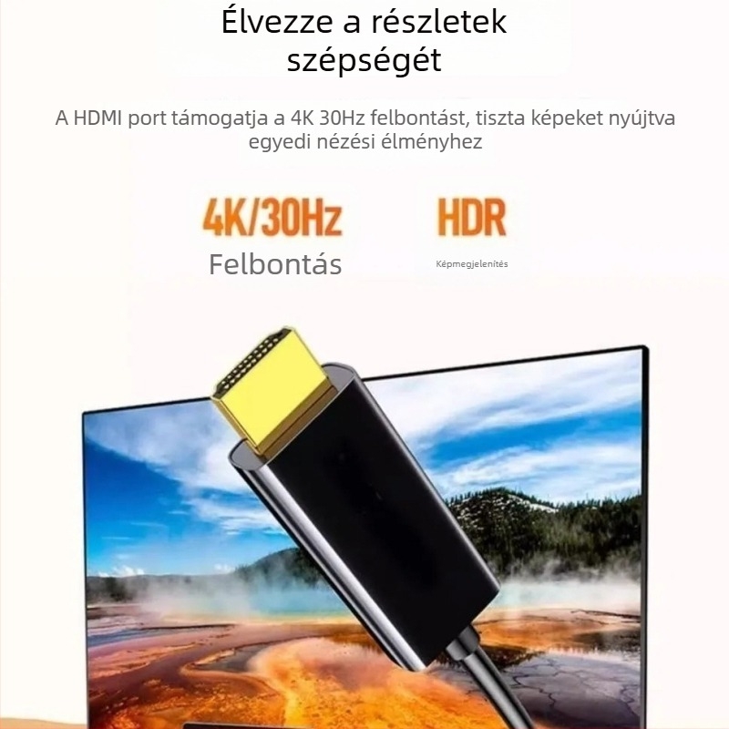 Type-C HDMI-kábel, 4K-támogatás, 10Gbps, rézmag, laptop kijelzőkimeneti adapterkábel