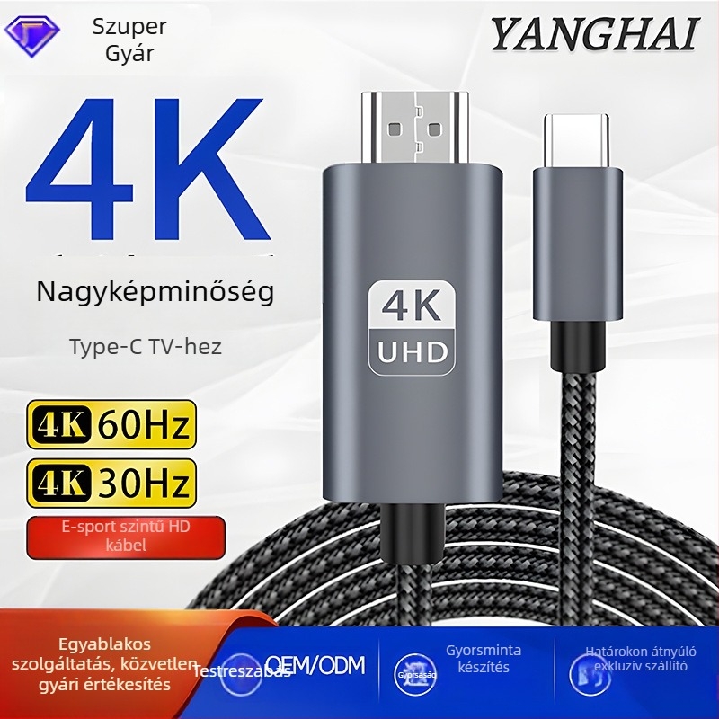 Type-C HDMI adapter kábel, HDMI interfész, intelligens chip, 40G adatátvitel, hossz 1–5 m
