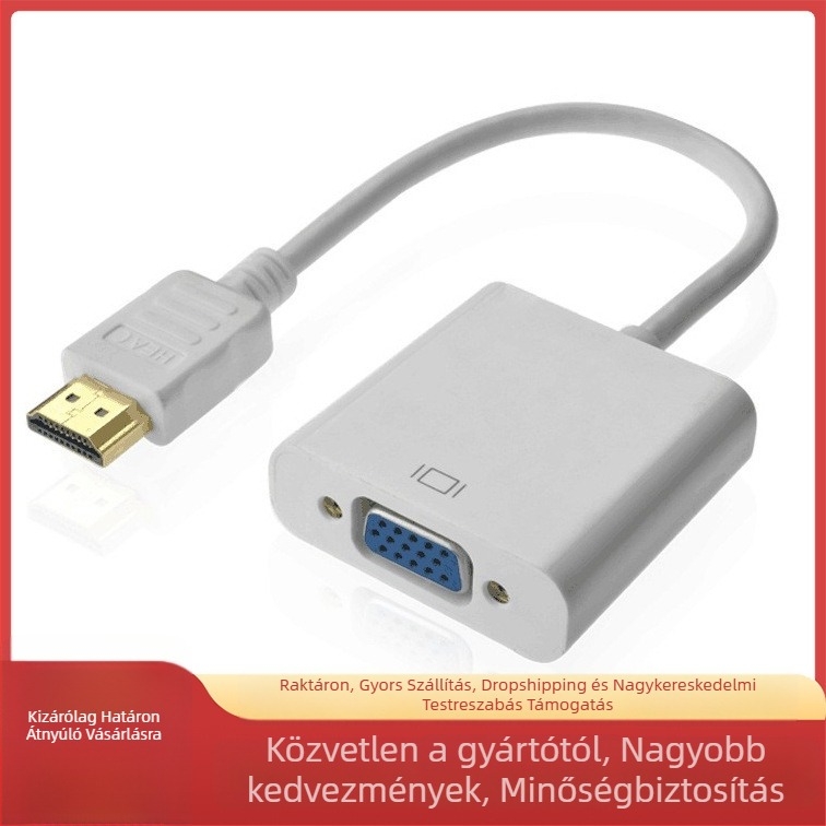 HDMI to VGA konverter hanggal, egyfejű patch kábel, HDMI bemenetből VGA kimenetbe, rézmag, hossz 0,15 m