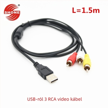 USB‑RCA AV kábel, adapter kábel, USB 2.0 interfész, rézmag, hossz 1,5 m