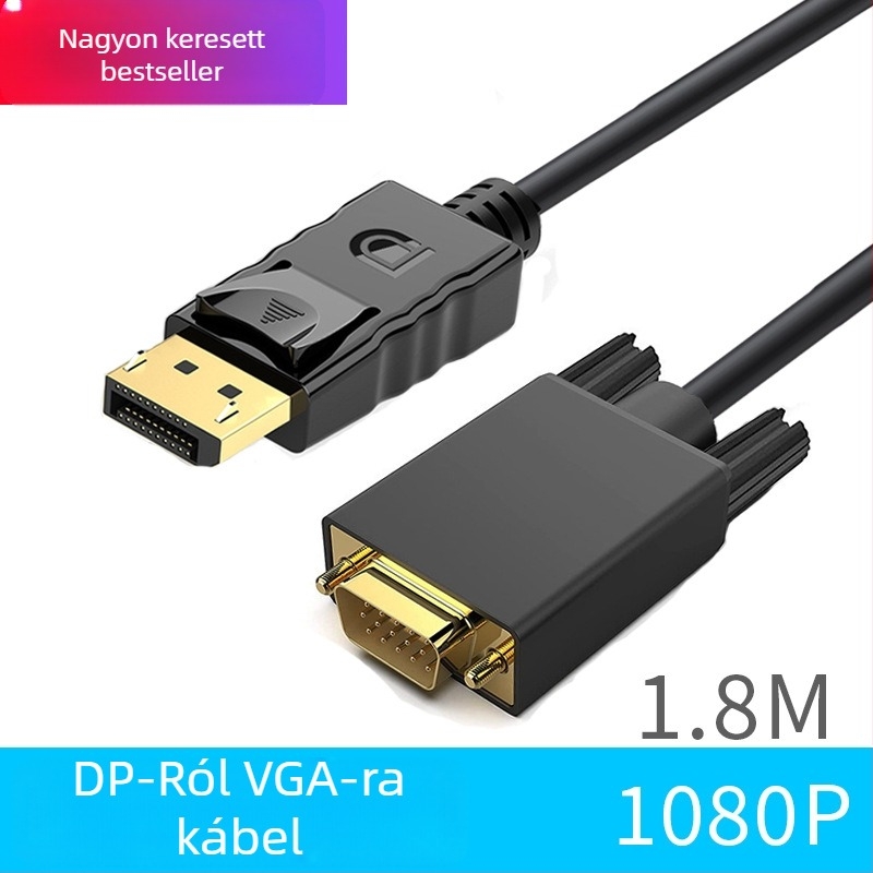 DP–to–VGA patch kábel monitortól projektorig (VGA interfész, chip: 1, stabil átviteli sebesség, rézbevonatú acélmag)