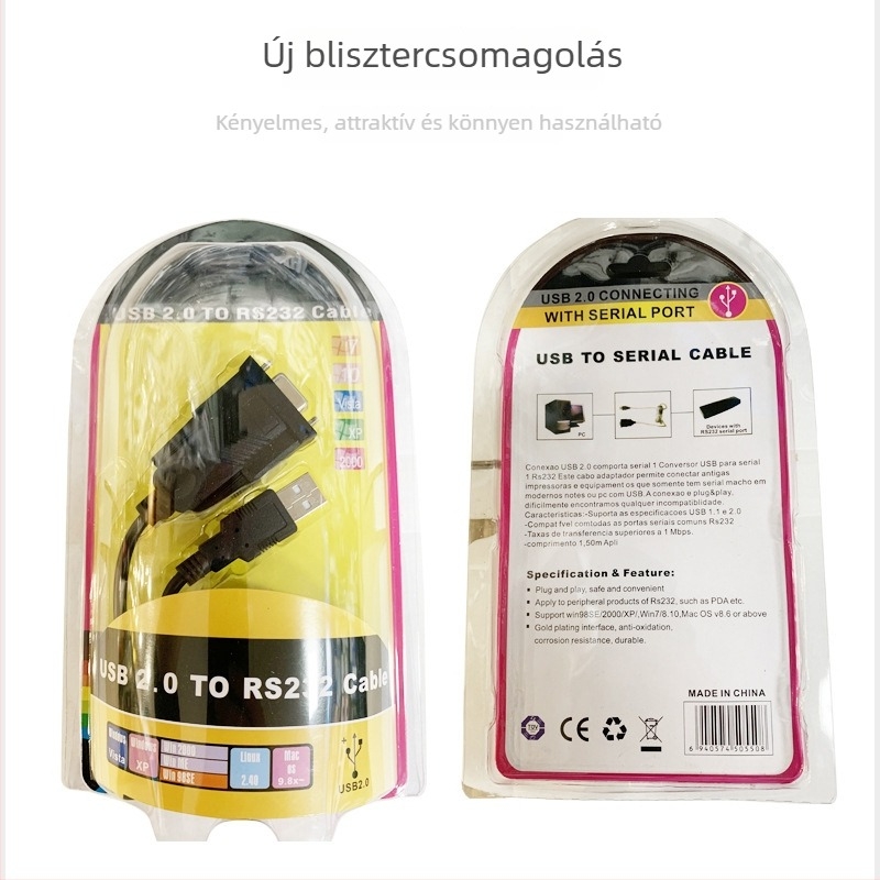 USB 2.0-os RS232 adapterkábel, DB9 csatlakozó, 1,5 m hosszú, EZ0517, E zeus