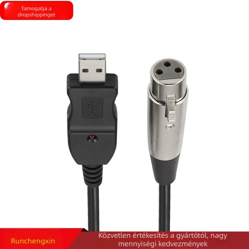 USB–to–XLR mikrofon adapter kábel – ezüstözött mag, chip 3, egyetlen csatlakozó