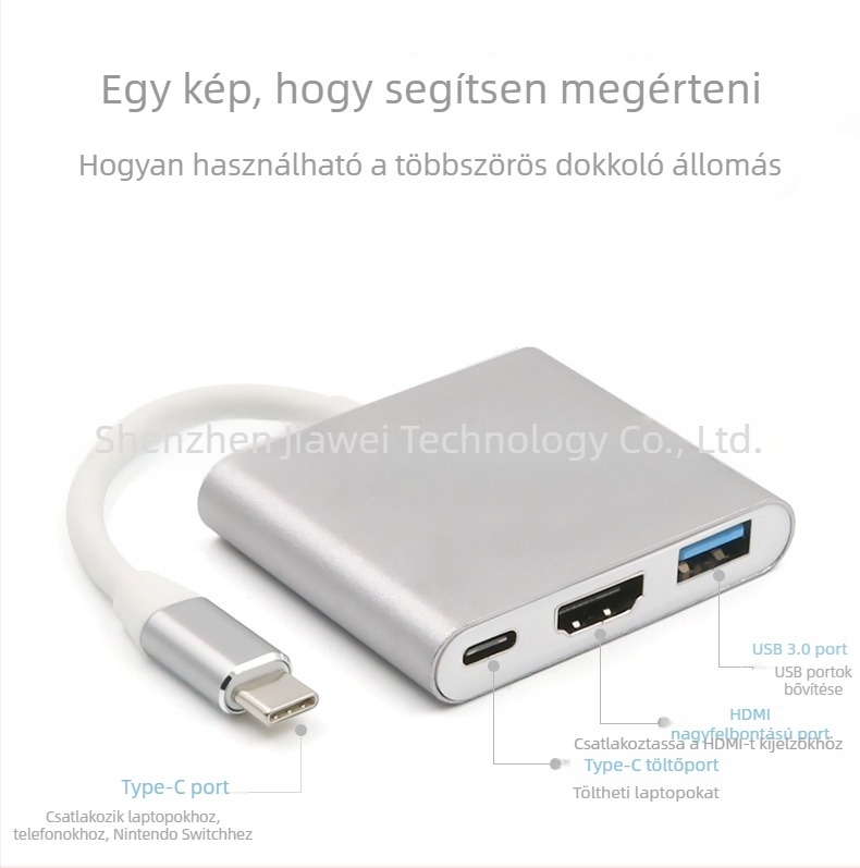 USB-C–HDMI adapter – 3-in-1 funkció, HDMI interfész (Márka: qen)