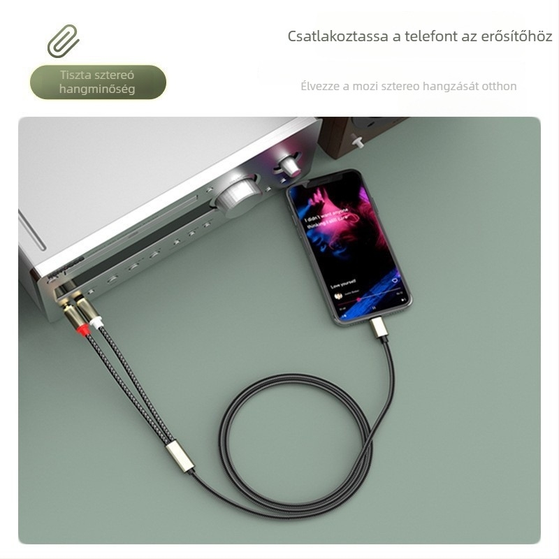 Lightning–ról 2RCA audio patch kábel, modell RCA Lotus line, rézmagú, 1–2 osztó