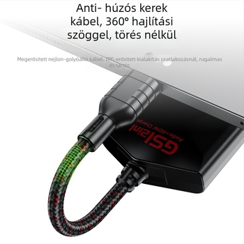 GS1 2-in-1 USB-C hangkártya headset adapter mobiltelefonokra és tabletekre, rézmagos kábel, 10 cm hosszú, gyors töltés