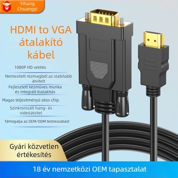 HDMI–VGA adapterkábel, egyfejű csatlakozóval, 1080P, magas teljesítményű chip, hossz 0,3-3 m