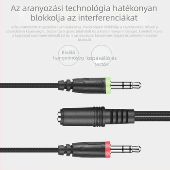 Patch kábel, fonott 3,5 mm, 2x férfi és 1x női csatlakozó, 20 cm hosszú, ezüstözött vezető