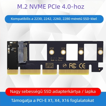 M.2 NVMe PCIe adapterkártya asztali számítógépekhez, PCIe 4.0 x4/x8/x16