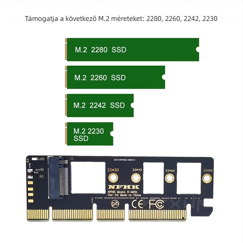 M.2 NVMe PCIe adapterkártya asztali számítógépekhez, PCIe 4.0 x4/x8/x16