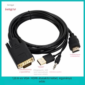 VGA–HDMI adapterkábel, 1080P hangtámogatás, 8 Gbps, Ms9288c chip, 1,8 m hosszú