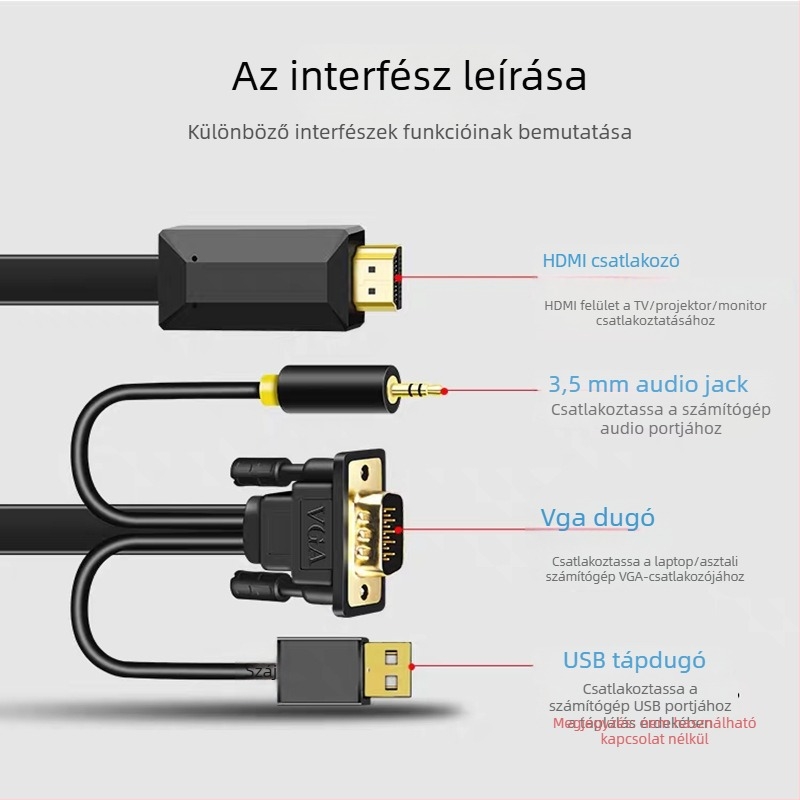VGA–HDMI adapterkábel, 1080P hangtámogatás, 8 Gbps, Ms9288c chip, 1,8 m hosszú
