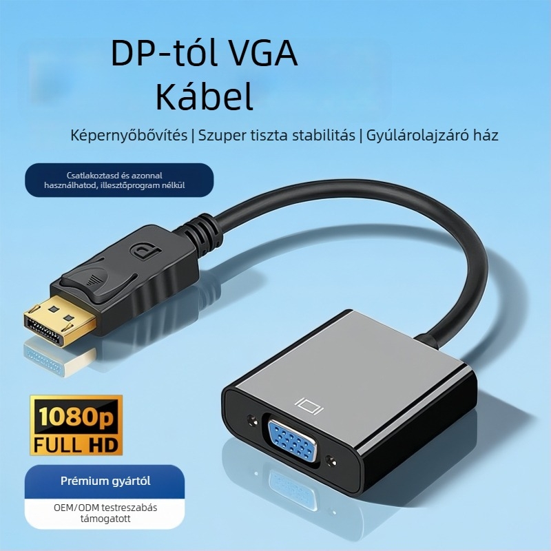 DP–to–VGA adapterkábel laptopokhoz — 1080p támogatás, 20 cm rézmag, kiváló minőségű chip