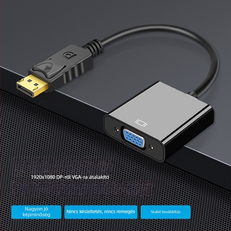 DP–to–VGA adapterkábel laptopokhoz — 1080p támogatás, 20 cm rézmag, kiváló minőségű chip