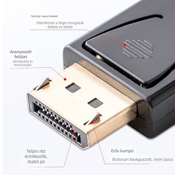 DP–HDMI konverter adapter: 4K/1080p, HDMI interfész, aranyozott chip, rézmag