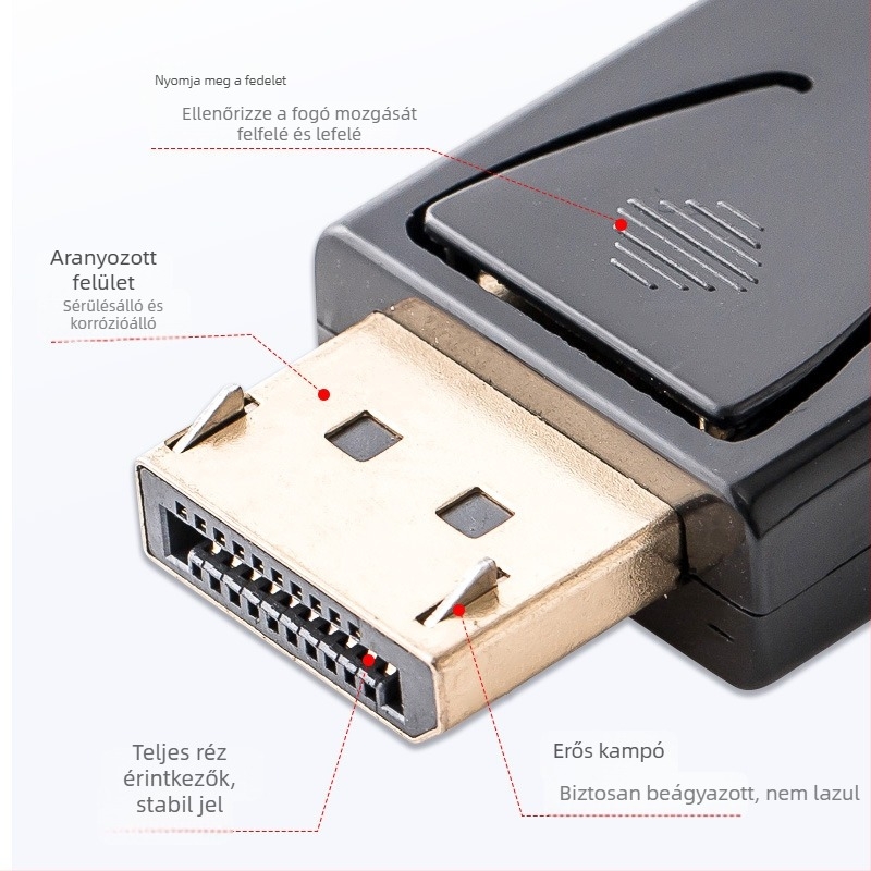 DP–HDMI konverter adapter: 4K/1080p, HDMI interfész, aranyozott chip, rézmag