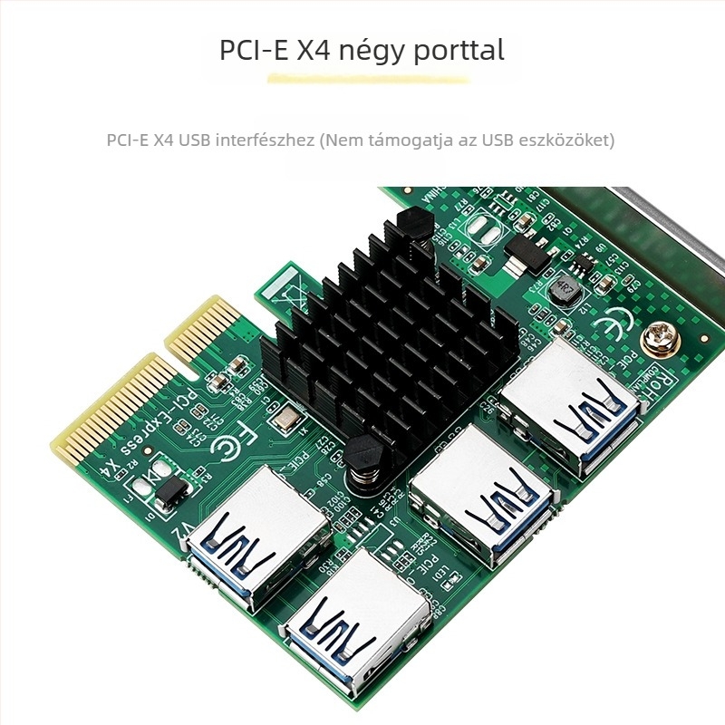 PCIe x4 adapterkártya külső GPU-hoz, 1x-től 4x-ig terjesztés, rézmagú csatlakozók