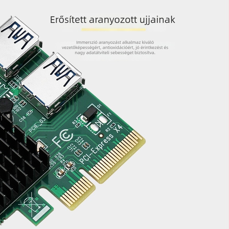PCIe x4 adapterkártya külső GPU-hoz, 1x-től 4x-ig terjesztés, rézmagú csatlakozók