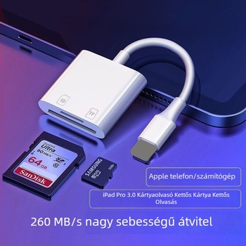 TF/SD kettős kártyaolvasó és OTG adapter Apple USB-C telefonokhoz