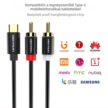 Weixun Type-C 2RCA audio patch kábel, egy–kettő kimenet, rézmag, chip nélküli