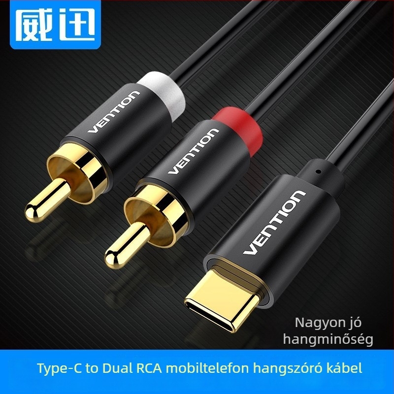 Weixun Type-C 2RCA audio patch kábel, egy–kettő kimenet, rézmag, chip nélküli