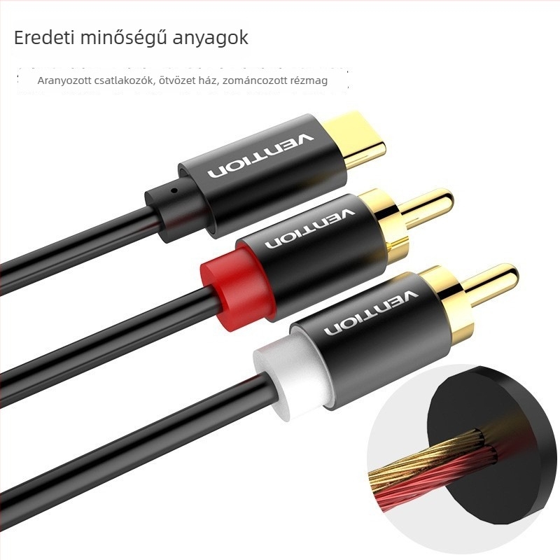 Weixun Type-C 2RCA audio patch kábel, egy–kettő kimenet, rézmag, chip nélküli