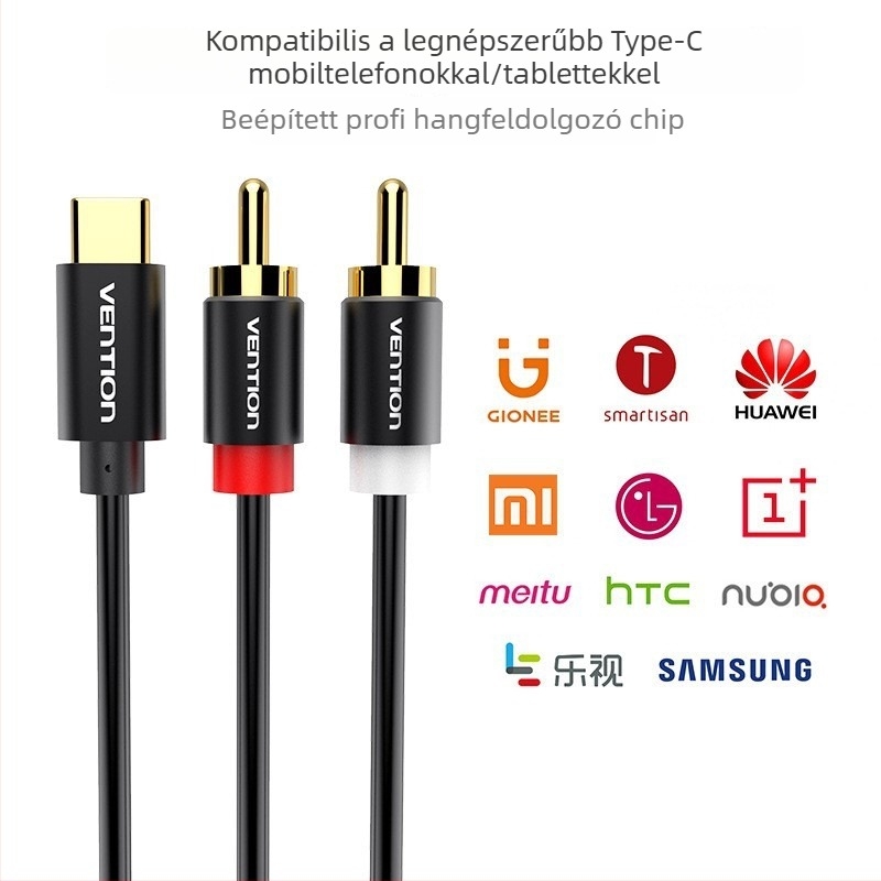 Weixun Type-C 2RCA audio patch kábel, egy–kettő kimenet, rézmag, chip nélküli