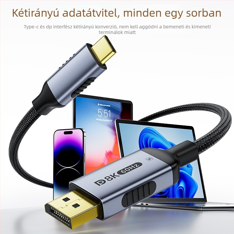 Kétirányú Type-C–DP adapterkábel, 8K támogatás, rézmagú, modell Zx135, verzió 1.4