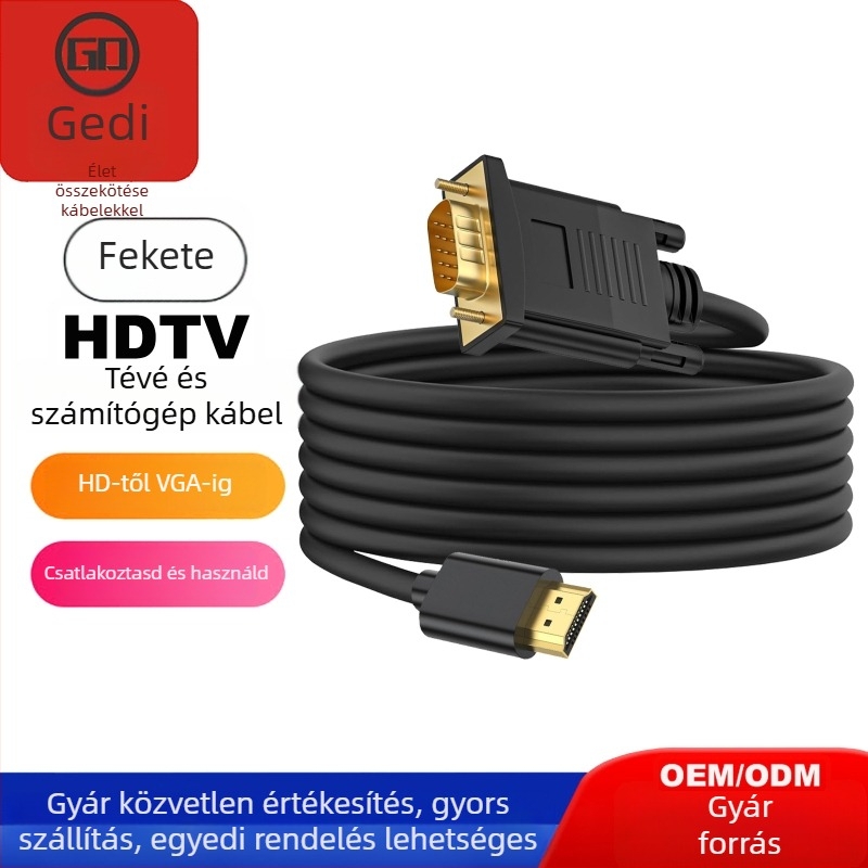 HDTV–VGA konverziós kábel chippel, VGA interfész, 1080 adatátvitel, rézmag