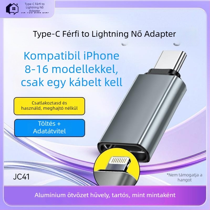 Type-C–Lightning adapter tabletához 1516 JC41, egyetlen csatlakozóval, chip nélkül