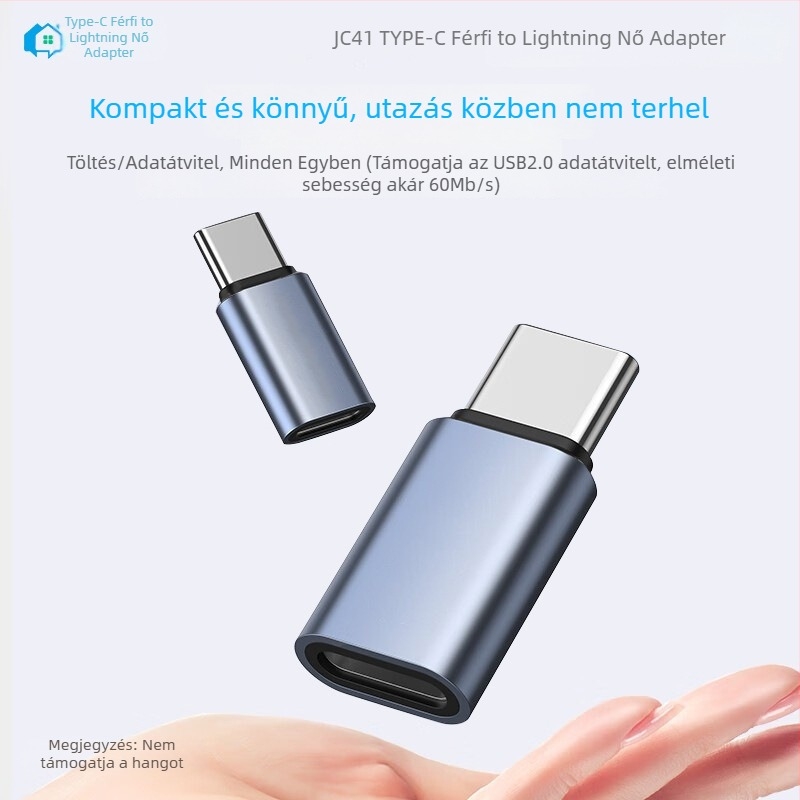 Type-C–Lightning adapter tabletához 1516 JC41, egyetlen csatlakozóval, chip nélkül