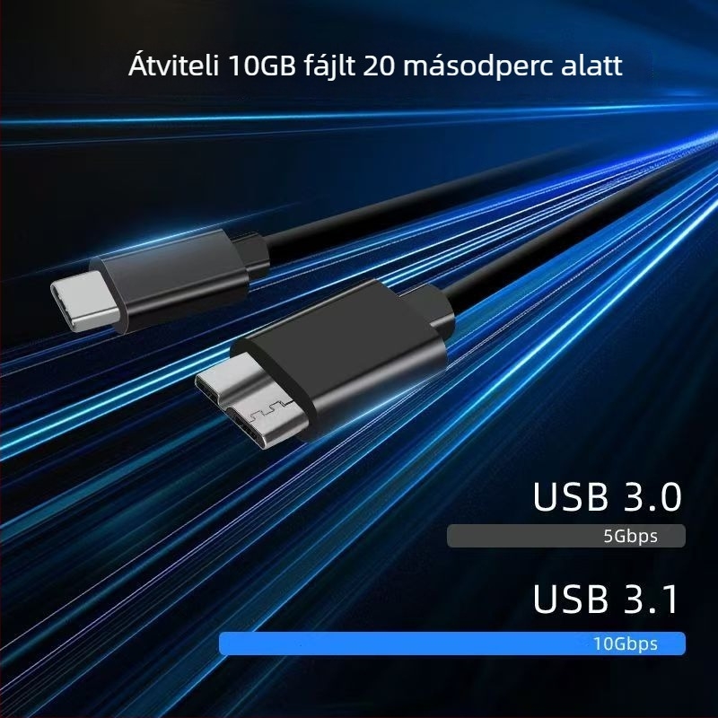 Type-C–ről Micro-USB 3.0 adatkábel, nagy sebességű, hosszított hossz, rézmagú, modell 5005