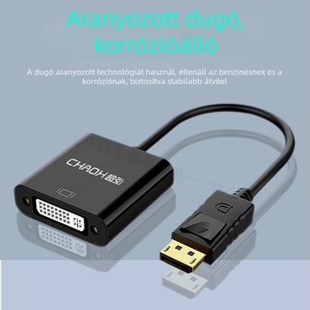 DisplayPort–tól DVI-ig adapterkábel, 1080p, rézmaggal, NXP PTN3361 és AS718 chipekkel